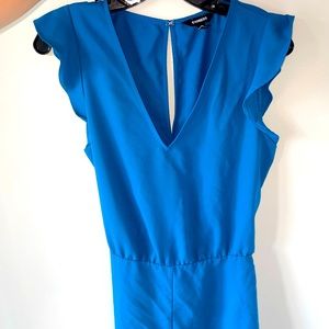 blue short sleeved and shorts one piece romper